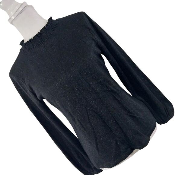TALBOTS PETITE! BLACK W/SUBTLE BLACK SHIMMER METALLIC VELVET NECK SWEATER! SZ SP - Picture 9 of 9